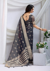 Midnight Bloom Silk Zari Butta Saree In Grey Color